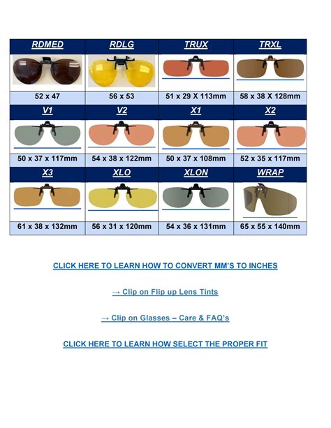 clip-on sunglasses size chart|solar shades clip on sunglasses.